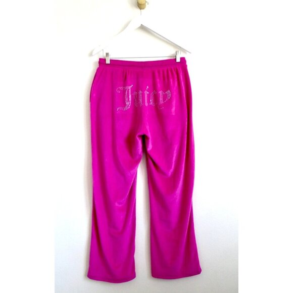 NEW! Juicy Couture Sleepwear Velour Crystal Logo Pants Y2K Hot Pink SZ M - Picture 3 of 8